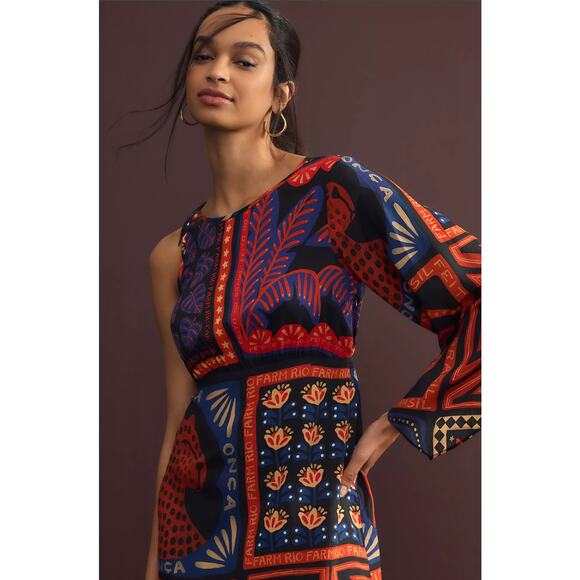 Farm Rio Tropical One-Shoulder Mini Dress - New Size Small - Picture 2 of 6